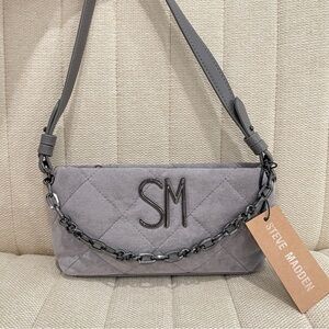 NEW Steve‎ Madden Quilted Gray BWAVE Suede Baguette Shoulder Bag